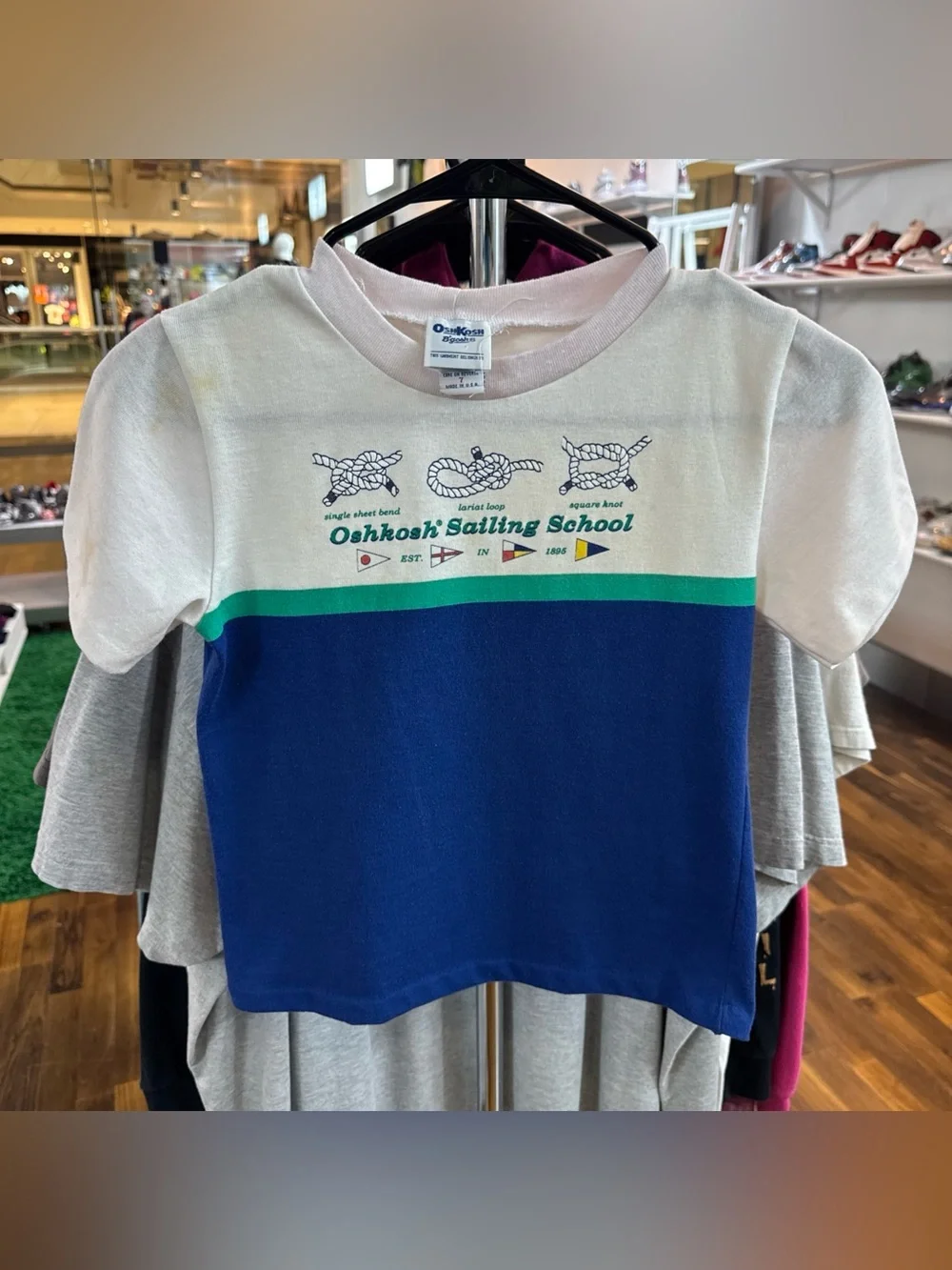 VTG 1991 OshKosh Bgosh Boys Size 7 Sailing School T Shirt 50/50 Colorblock USA